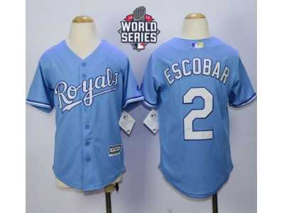 Youth Kansas City Royals #2 Alcides Escobar Light Blue Alternate 1 Cool Base W 2015 World Series Patch Stitched MLB Jersey