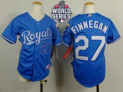 Youth Kansas City Royals #27 Brandon Finnegan Light Blue Cool Base Alternate 1 W 2015 World Series Patch Stitched MLB Jersey
