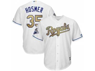Youth Kansas City Royals #35 Eric Hosmer White Gold Program Cool Base 2015 World Series Champions MLB Jersey