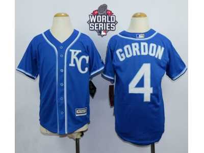 Youth Kansas City Royals #4 Alex Gordon Blue Cool Base W 2015 World Series Patch Stitched MLB Jersey