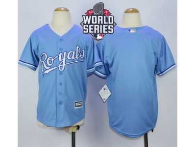 Youth Kansas City Royals Blank Light Blue Alternate 1 Cool Base W 2015 World Series Patch Stitched MLB Jersey