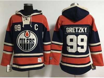 Women Edmonton Oilers #99 Wayne Gretzky Navy Blue Old Time Lacer NHL Hoodie