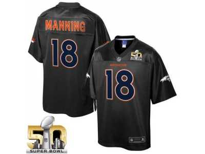 Nike Denver Broncos #18 Peyton Manning Black Super Bowl 50 Men's NFL Pro Line Black Reverse Fashion Game Jersey