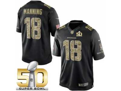 Nike Denver Broncos #18 Peyton Manning Black Super Bowl 50 Men's Stitched NFL Limited Salute to Service Jersey