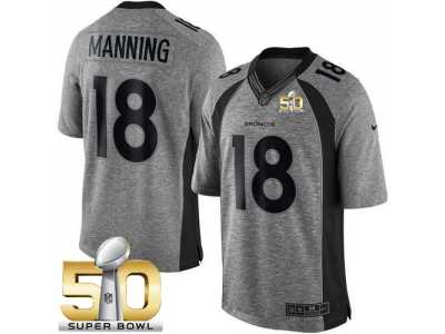 Nike Denver Broncos #18 Peyton Manning Gray Super Bowl 50 Men's Stitched NFL Limited Gridiron Gray Jersey
