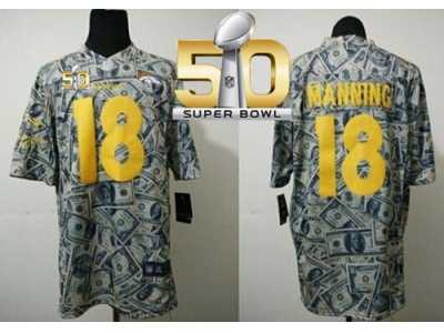 Nike Denver Broncos #18 Peyton Manning Dollar Fashion Super Bowl 50 Men's Stitched NFL Elite Jersey