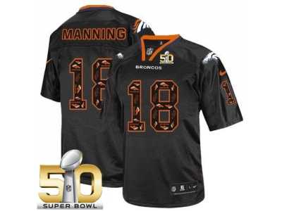 Nike Denver Broncos #18 Peyton Manning New Lights Out Black Super Bowl 50 Men's Stitched NFL Elite Jersey