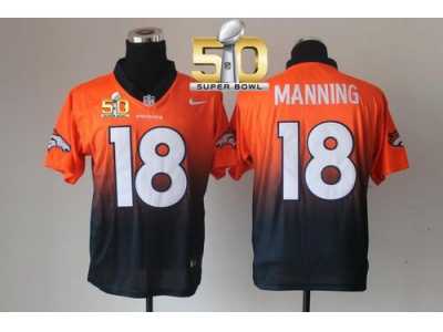 Nike Denver Broncos #18 Peyton Manning Orange Navy Blue Super Bowl 50 Men's Stitched NFL Elite Fadeaway Fashion Jersey