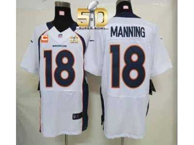 Nike Denver Broncos #18 Peyton Manning White With C Patch Super Bowl 50 Men's Stitched NFL Elite Jersey