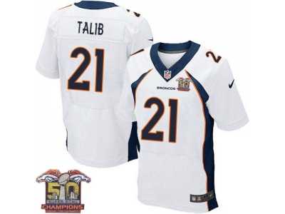 Nike Denver Broncos #21 Aqib Talib Men's White NFL Road Super Bowl 50 Champions Elite Jersey