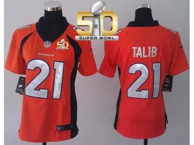 Women Nike Broncos #21 Aqib Talib Orange Team Color Super Bowl 50 NFL Jersey