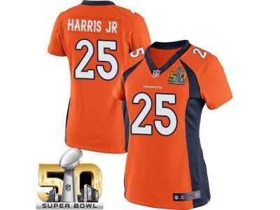 Women Nike Broncos #25 Chris Harris Jr Orange Team Color Super Bowl 50 Stitched Jersey