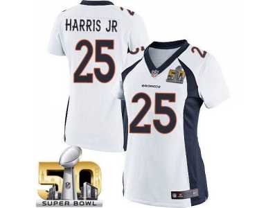 Women Nike Broncos #25 Chris Harris Jr White Super Bowl 50 Stitched Jersey