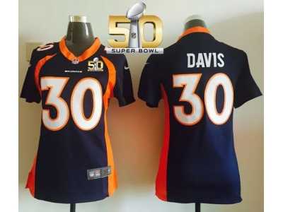 Women Nike Broncos #30 Terrell Davis Blue Alternate Super Bowl 50 NFL Jersey