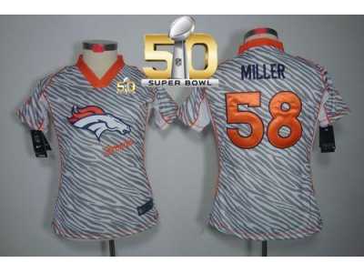 Women Nike Broncos #58 Von Miller Zebra Super Bowl 50 Stitched Jersey