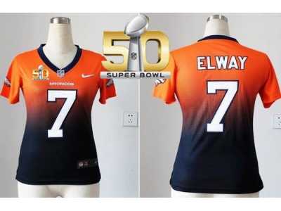Women Nike Broncos #7 John Elway Orange Blue Super Bowl 50 Stitched Fadeaway Fashion Jersey