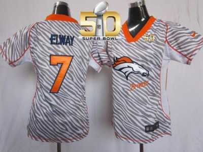 Women Nike Broncos #7 John Elway Zebra Super Bowl 50 Stitched Jersey