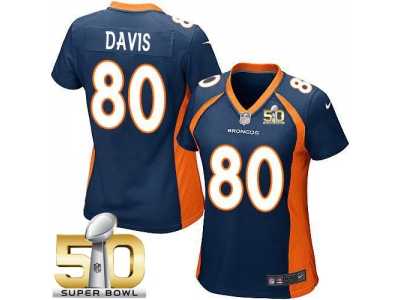 Women Nike Broncos #80 Vernon Davis Blue Alternate Super Bowl 50 Stitched Jersey