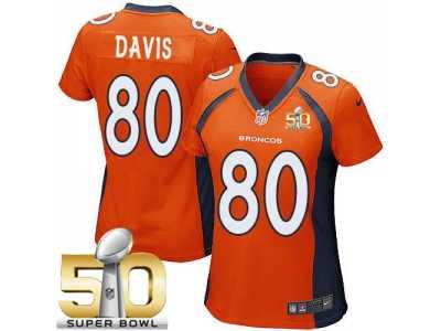 Women Nike Broncos #80 Vernon Davis Orange Team Color Super Bowl 50 Stitched Jersey