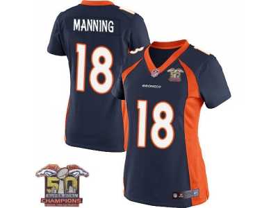 Women's Nike Broncos #18 Peyton Manning Navy Blue NFL Alternate Super Bowl 50 Champions Elite Jersey