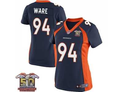 Women's Nike Broncos #94 DeMarcus Ware Navy Blue NFL Alternate Super Bowl 50 Elite Jersey