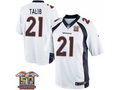 Youth Nike Broncos #21 Aqib Talib White NFL Road Super Bowl 50 Champions Elite Jersey