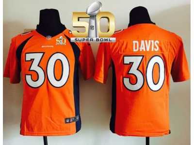 Youth Nike Broncos #30 Terrell Davis Orange Team Color Super Bowl 50 Stitched Jersey
