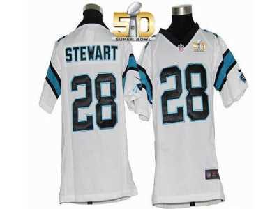 Youth Nike Panthers #28 Jonathan Stewart White Super Bowl 50 Stitched Jersey
