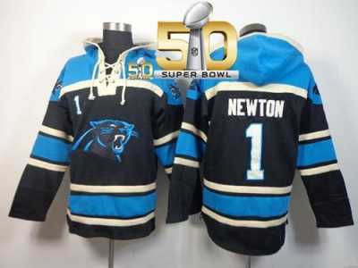 Nike Carolina Panthers #1 Cam Newton Black Super Bowl 50 Sawyer Hooded Sweatshirt NFL Hoodie