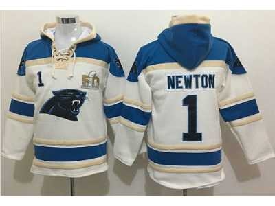 Nike Carolina Panthers #1 Cam Newton White Super Bowl 50 Sawyer Hooded Sweatshirt NFL Hoodie