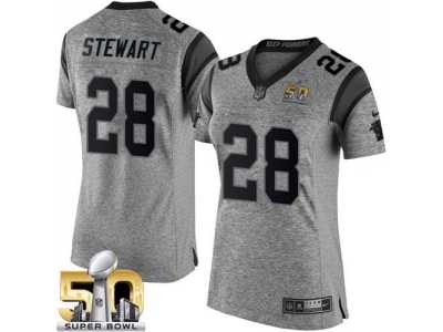 Women Nike Carolina Panthers #28 Jonathan Stewart Gray Super Bowl 50 Stitched NFL Gridiron Gray Jersey