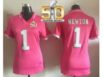 Women Nike Panthers #1 Cam Newton Pink Super Bowl 50 Stitched Bubble Gum Jersey