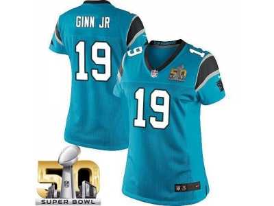 Women Nike Panthers #19 Ted Ginn Jr Blue Alternate Super Bowl 50 Stitched Jersey