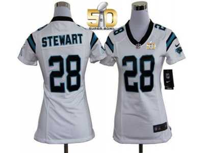 Women Nike Panthers #28 Jonathan Stewart White Super Bowl 50 Stitched Jersey