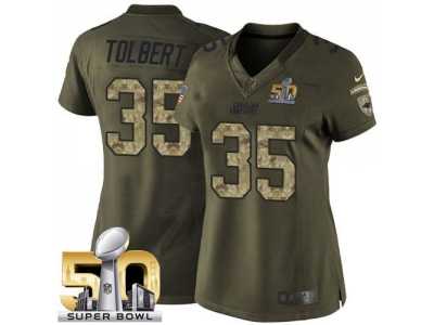 Women Nike Panthers #35 Mike Tolbert Green Super Bowl 50 Stitched Salute to Service Jersey