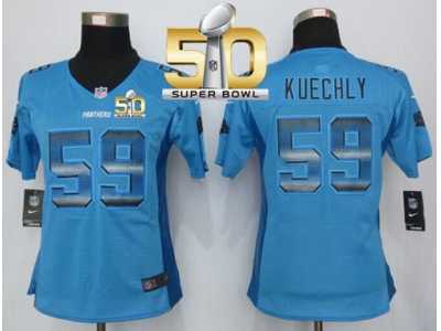 Women Nike Panthers #59 Luke Kuechly Blue Alternate Super Bowl 50 Stitched Strobe Jersey