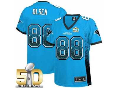 Women Nike Panthers #88 Greg Olsen Blue Alternate Super Bowl 50 Stitched Drift Fashion Jersey
