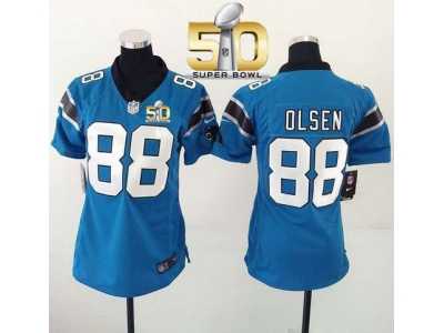 Women Nike Panthers #88 Greg Olsen Blue Alternate Super Bowl 50 Stitched Jersey