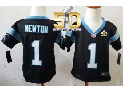 Toddler Nike Panthers #1 Cam Newton Black Team Color Super Bowl 50 Stitched Jersey