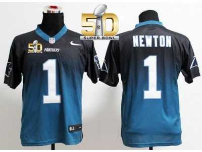 Nike Carolina Panthers #1 Cam Newton Black Blue Super Bowl 50 Men's Stitched NFL Elite Fadeaway Fashion Jersey