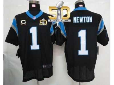 Nike Carolina Panthers #1 Cam Newton Black Team Color With C Patch Super Bowl 50 Men's Stitched NFL Elite Jersey