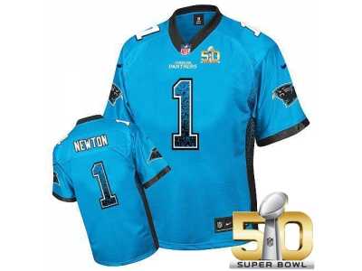 Nike Carolina Panthers #1 Cam Newton Blue Alternate Super Bowl 50 Stitched NFL Elite Drift Fashion Jersey