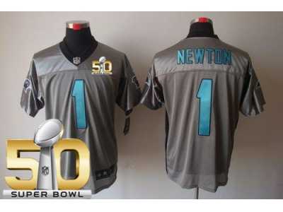 Nike Carolina Panthers #1 Cam Newton Grey Shadow Super Bowl 50 Men's Stitched NFL Elite Jersey