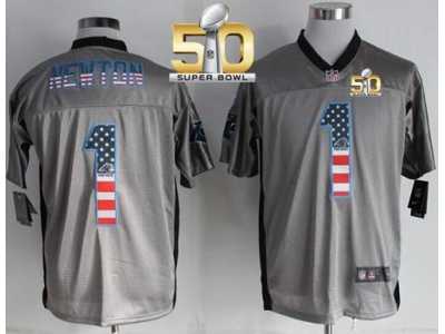 Nike Carolina Panthers #1 Cam Newton Grey Super Bowl 50 Men's Stitched NFL Elite USA Flag Fashion Jersey