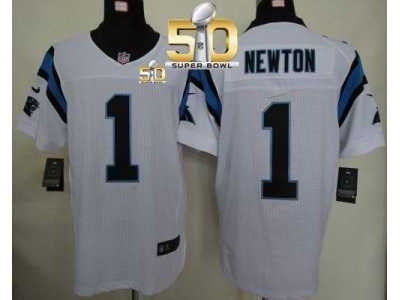 Nike Carolina Panthers #1 Cam Newton White Super Bowl 50 Men's Stitched NFL Elite Jersey