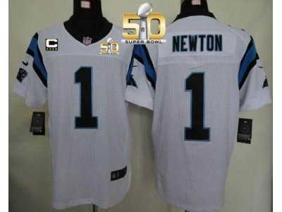 Nike Carolina Panthers #1 Cam Newton White With C Patch Super Bowl 50 Men's Stitched NFL Elite Jersey