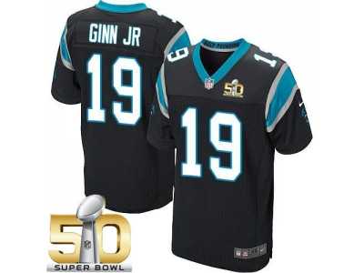Nike Carolina Panthers #19 Ted Ginn Jr Black Team Color Super Bowl 50 Men's Stitched NFL Elite Jersey