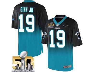 Nike Carolina Panthers #19 Ted Ginn Jr BlackBlue Super Bowl 50 Men's Stitched NFL Elite Fadeaway Fashion Jersey