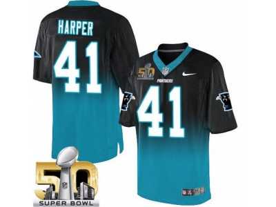 Nike Carolina Panthers #41 Roman Harper BlackBlue Super Bowl 50 Men's Stitched NFL Elite Fadeaway Fashion Jersey