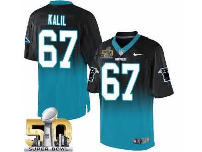 Nike Carolina Panthers #67 Ryan Kalil BlackBlue Super Bowl 50 Men's Stitched NFL Elite Fadeaway Fashion Jersey